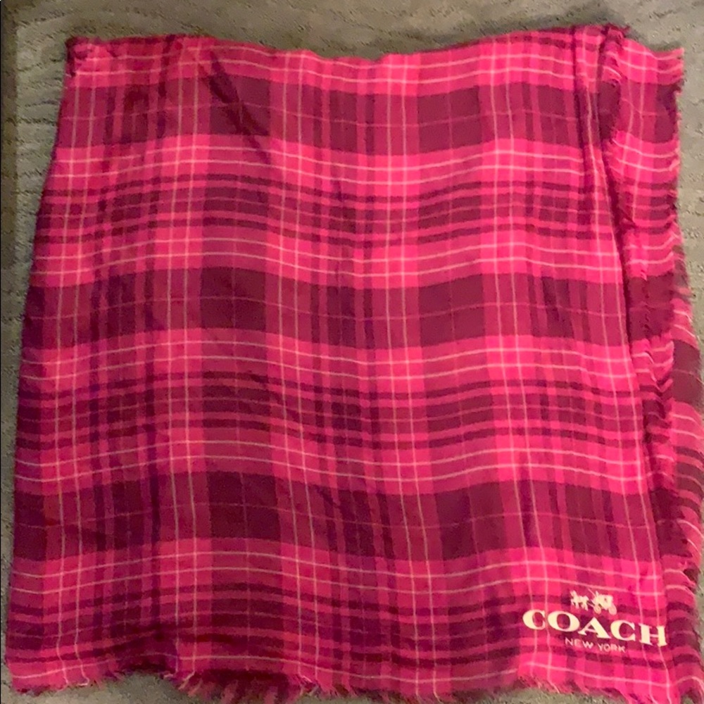 Lightweight Pink, Grey and White Plaid Coach Scarf